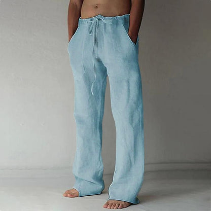 Casual men's linen trousers with a wide cut for summer – Elias-Blue-S-Nora Luxe