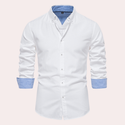 Casual Men's Shirt with Long Sleeves - Remy-White-S-Nora Luxe
