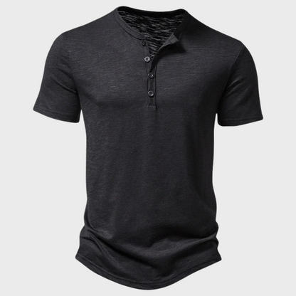 Casual Men's T-Shirt with Henley Collar - Cody-Black-S-Nora Luxe