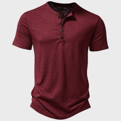 Casual Men's T-Shirt with Henley Collar - Cody-Burgundy-S-Nora Luxe