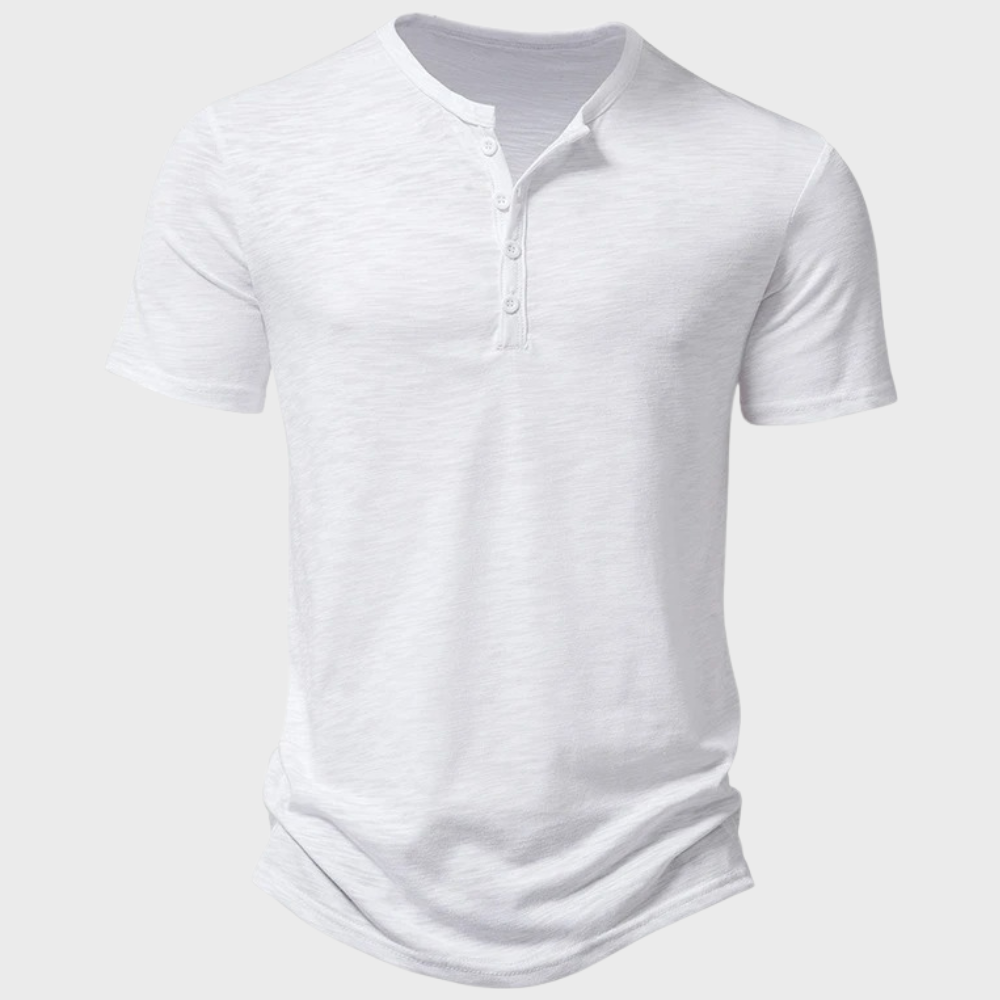 Casual Men's T-Shirt with Henley Collar - Cody-White-S-Nora Luxe
