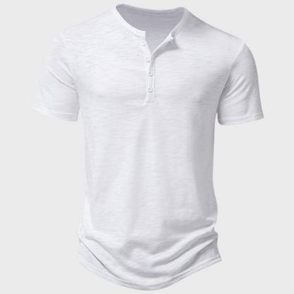Casual Men's T-Shirt with Henley Collar - Cody-White-S-Nora Luxe