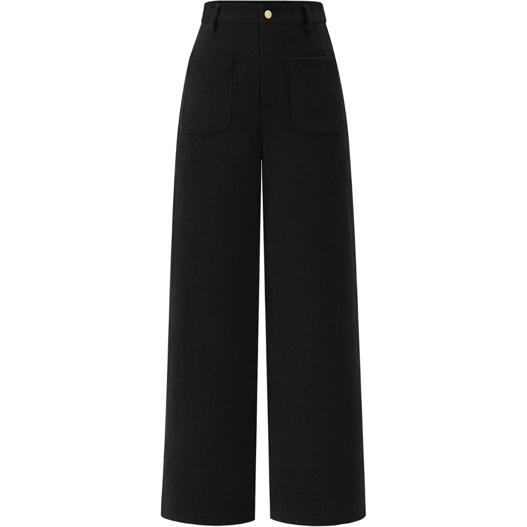 Casual Wide Palazzo Trousers with High Waist and Pockets - Clarissa-Black-XS-Nora Luxe