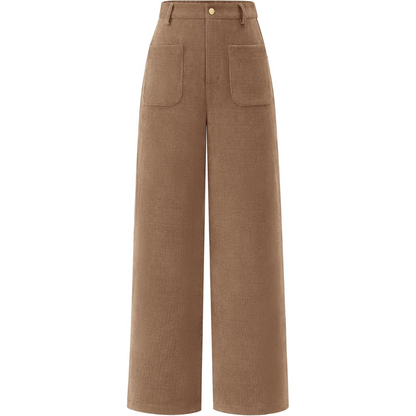 Casual Wide Palazzo Trousers with High Waist and Pockets - Clarissa-Khaki-XS-Nora Luxe