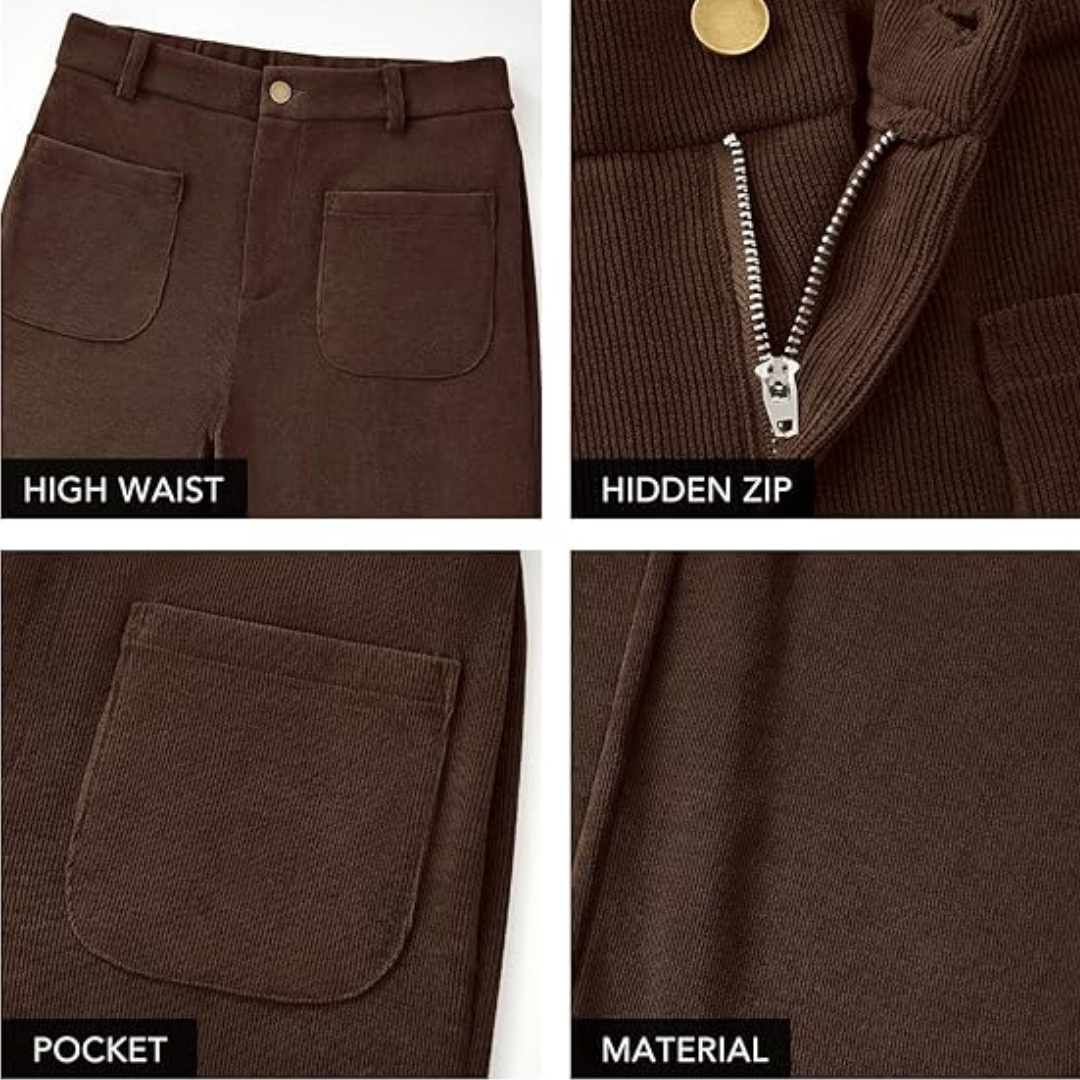 Casual Wide Palazzo Trousers with High Waist and Pockets - Clarissa-Khaki-XS-Nora Luxe