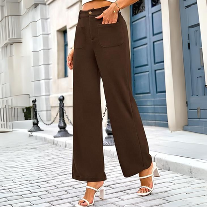 Casual Wide Palazzo Trousers with High Waist and Pockets - Clarissa-Khaki-XS-Nora Luxe