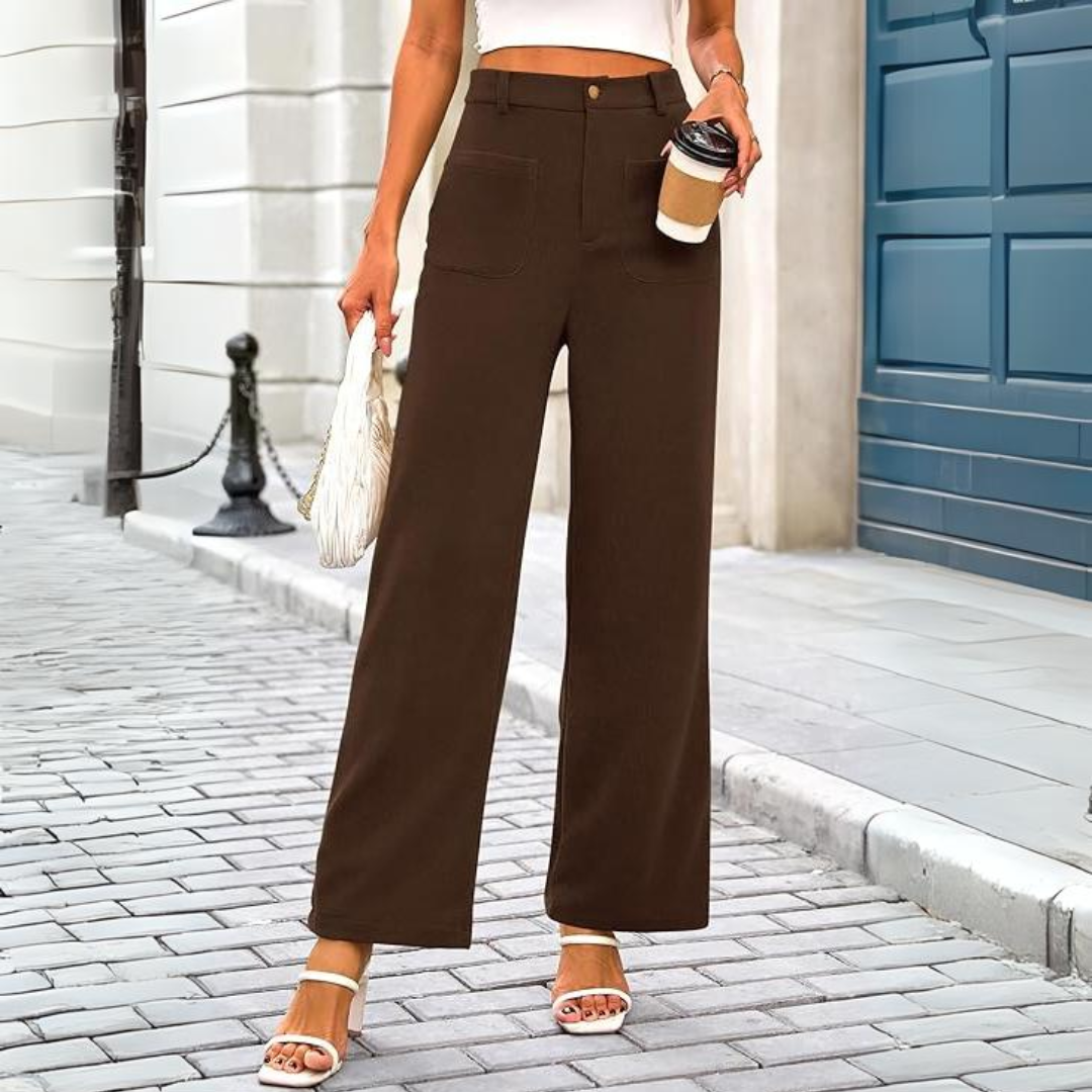 Comfortable Loose Fit High Waist Pants with Pockets - Pexav