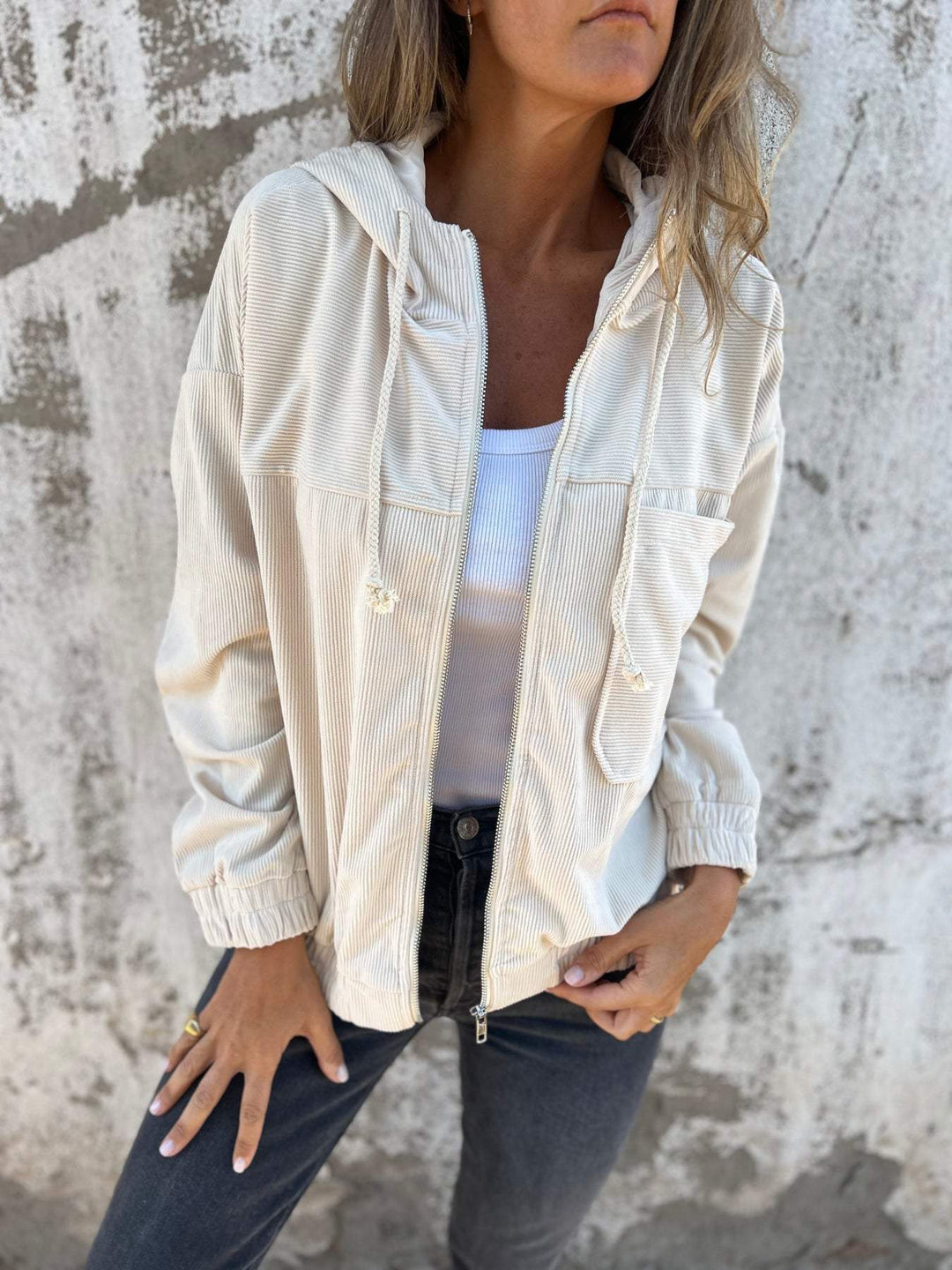 Casual Women's Hoodie with Hood and Zipper – Noemi-White-S-The Livary