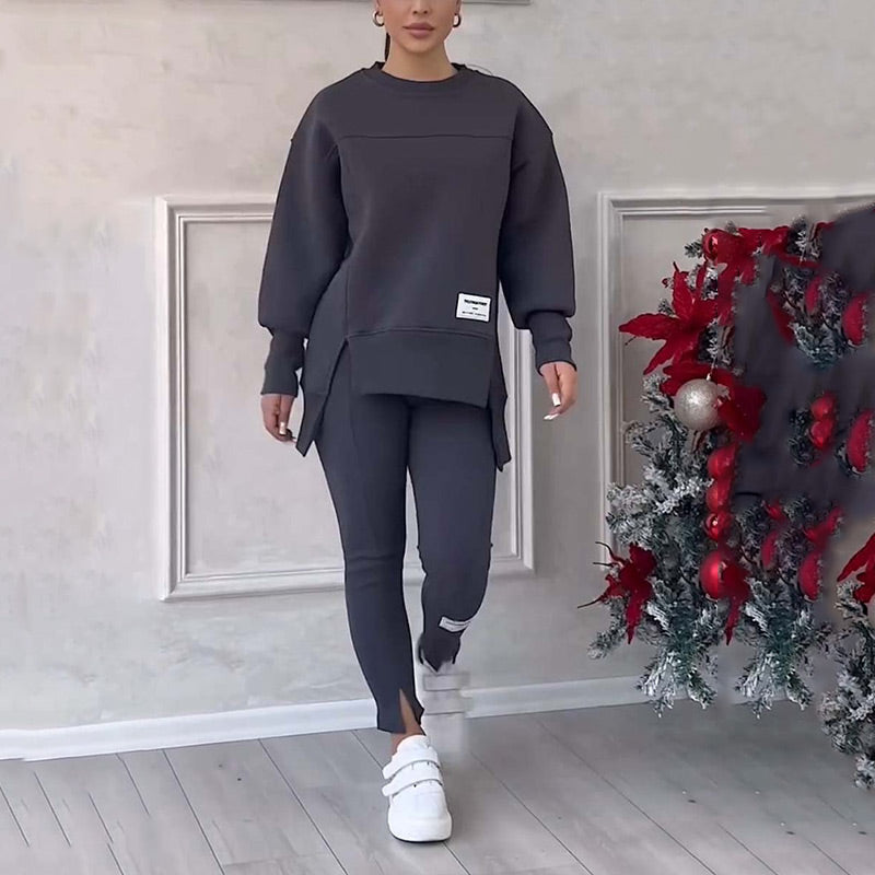 Casual Women's Set of Sweatshirt and Leggings - Elena-Black-S-Nora Luxe