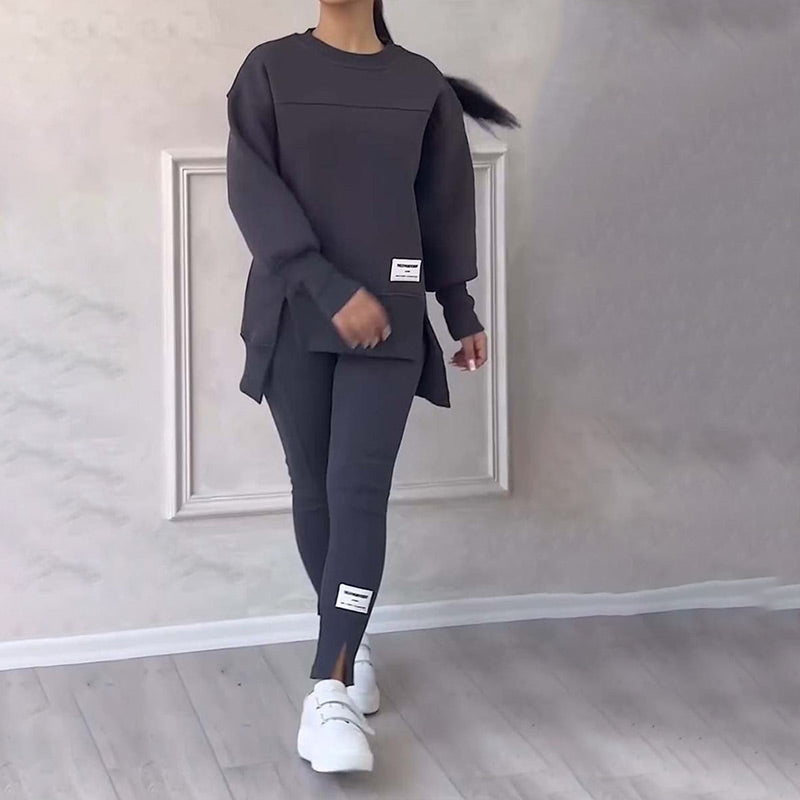 Casual Women's Set of Sweatshirt and Leggings - Elena-Dark grey-S-Nora Luxe