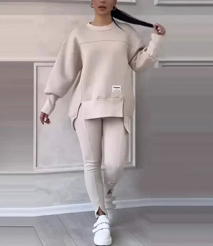 Casual Women's Set of Sweatshirt and Leggings - Elena-White-S-Nora Luxe