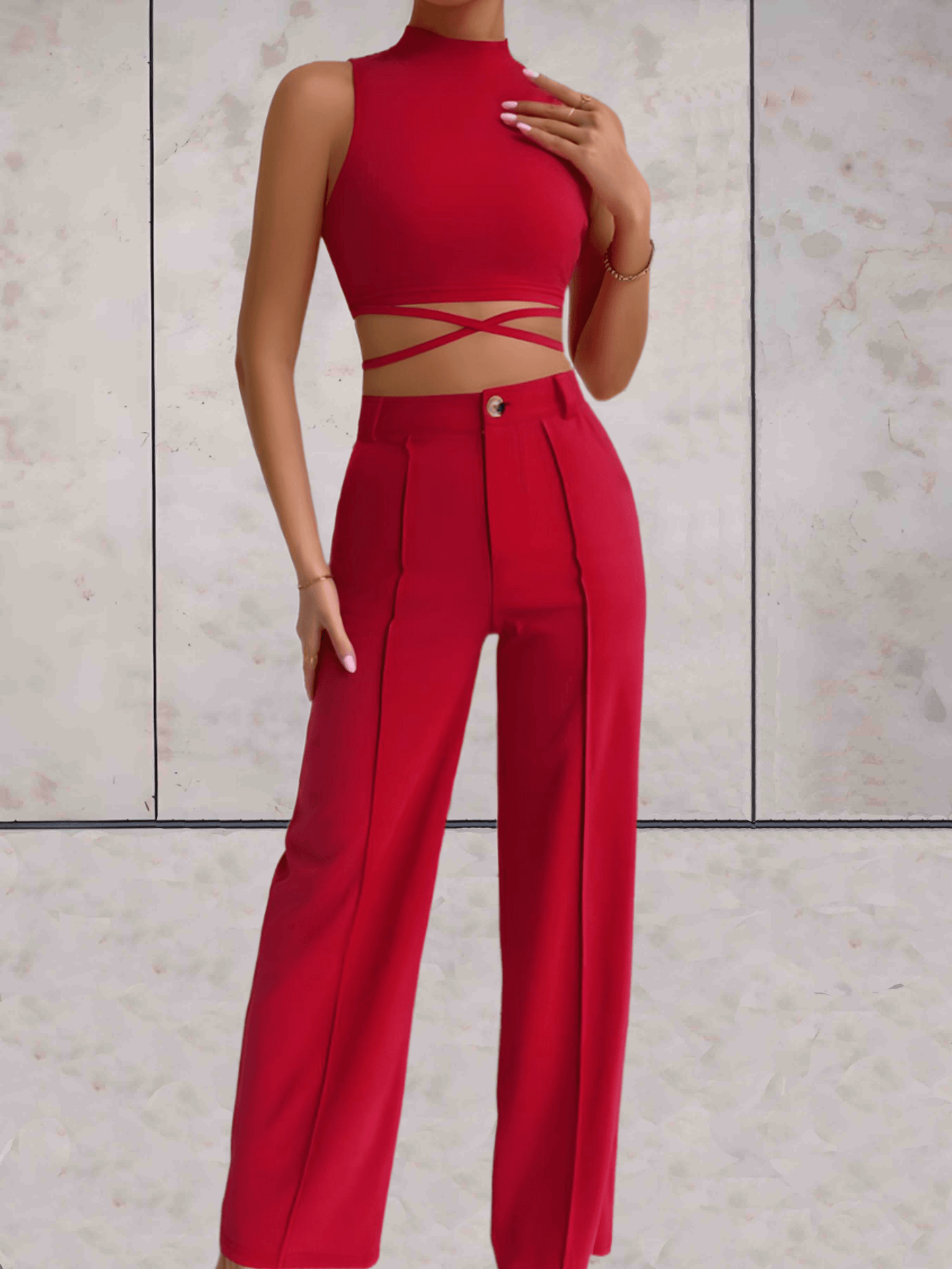 Ladies' Crop Top and High Waist Wide Leg Pants Set - Nocini