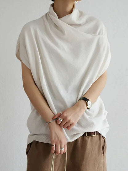 Relaxed Fit Women's Sweater Blouse with Soft Cowl Neck