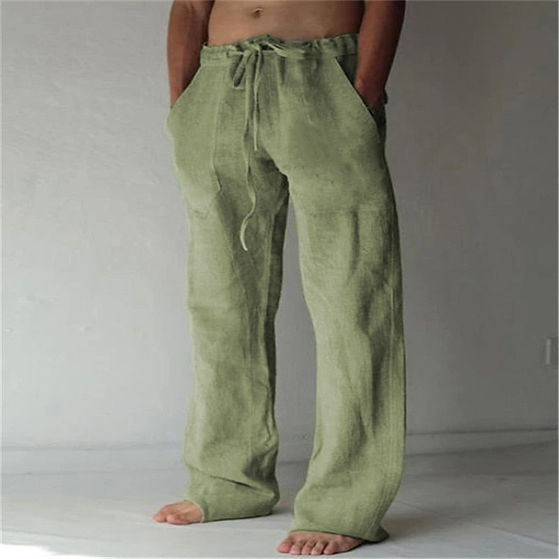 Relaxed Fit Linen Trousers for Men
