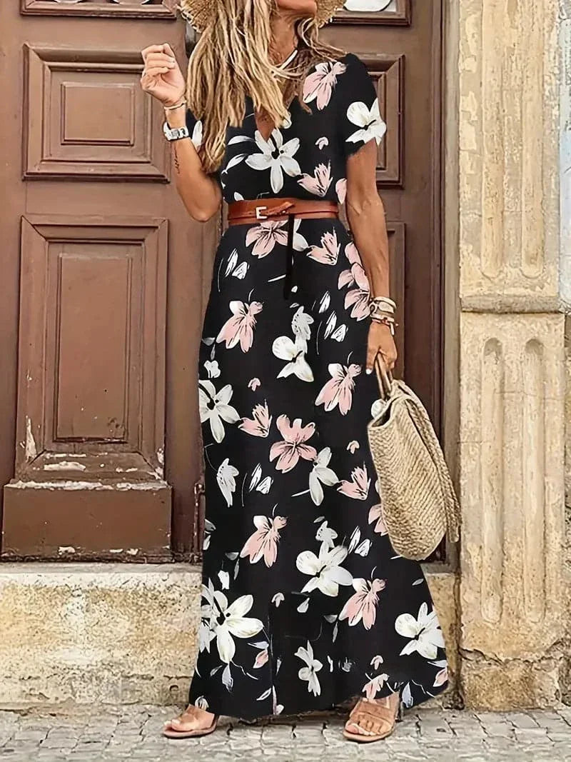 Casual Floral V Neck Maxi Dress for Women - Nocini
