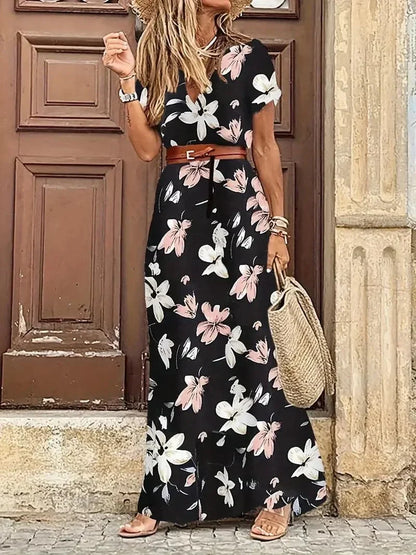 Casual Floral V Neck Maxi Dress for Women - Nocini