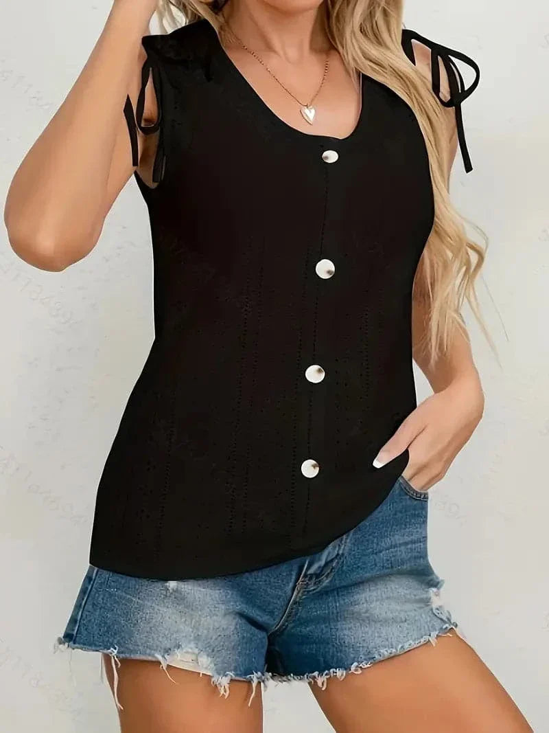 Women's Summer Tank Top with Buttons and Lace Detail