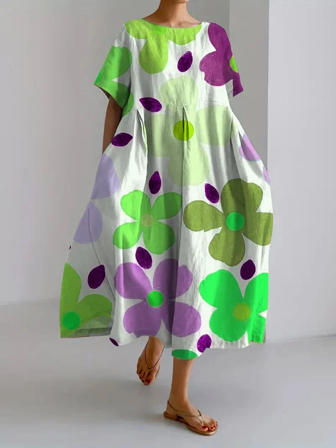 Vibrant Floral Midi Dress for Sunny Summer Days - Olytrend