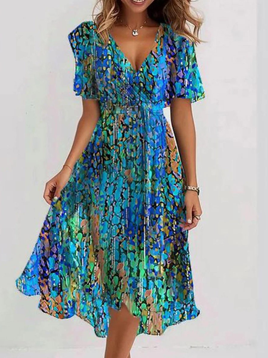 Floral Midi Dress for Women V Neck Casual - Nocini