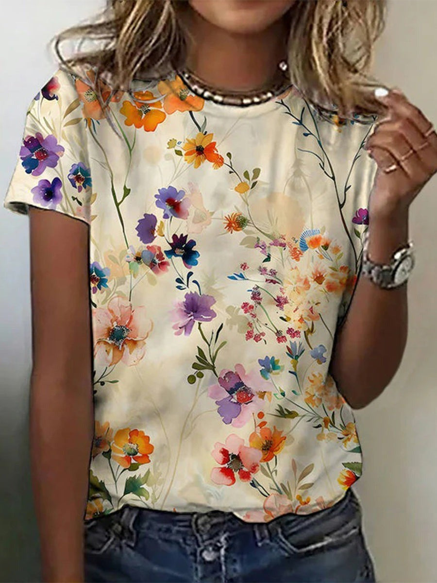 Classic Ladies Floral Crew Neck Tee