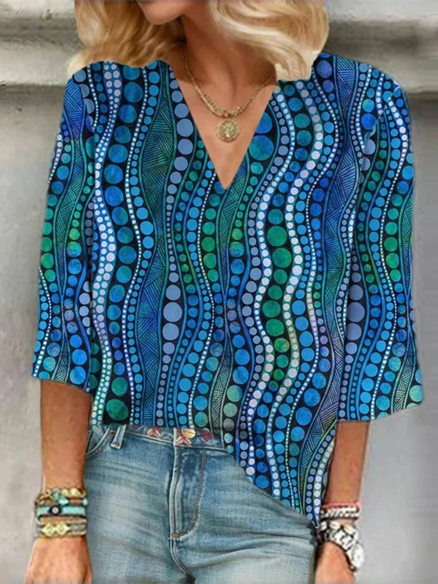 Stylish Dot Pattern V Neck Women's Top - Olytrend