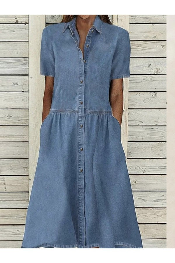 Relaxed Fit Women's Blue Jean Shirt Dress - Nocini
