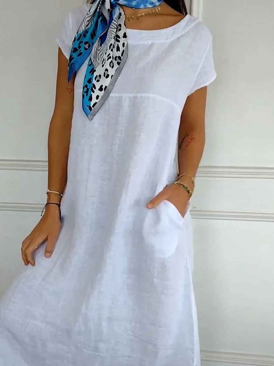 Casual Midi Dress for Women with Short Sleeves and Pockets - Nocini