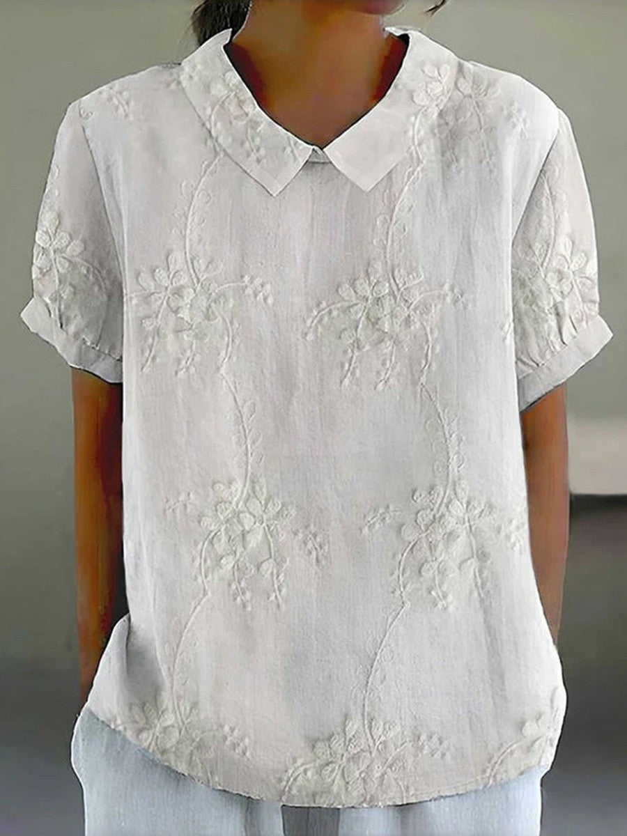 Loose Fit Short Sleeve Floral Women's Blouse - Nocini