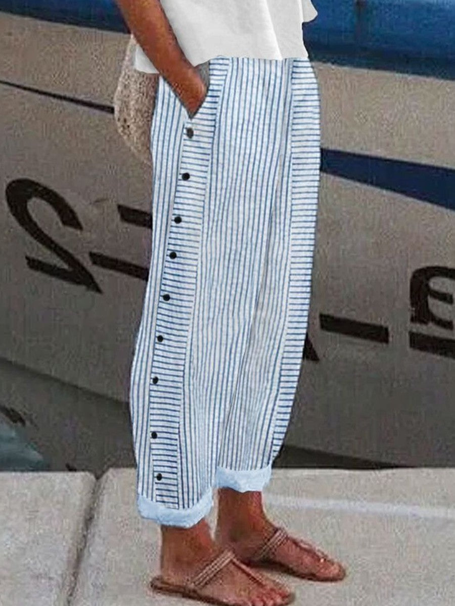 Comfortable Wide Leg Women's Pants with Buttons - Nocini