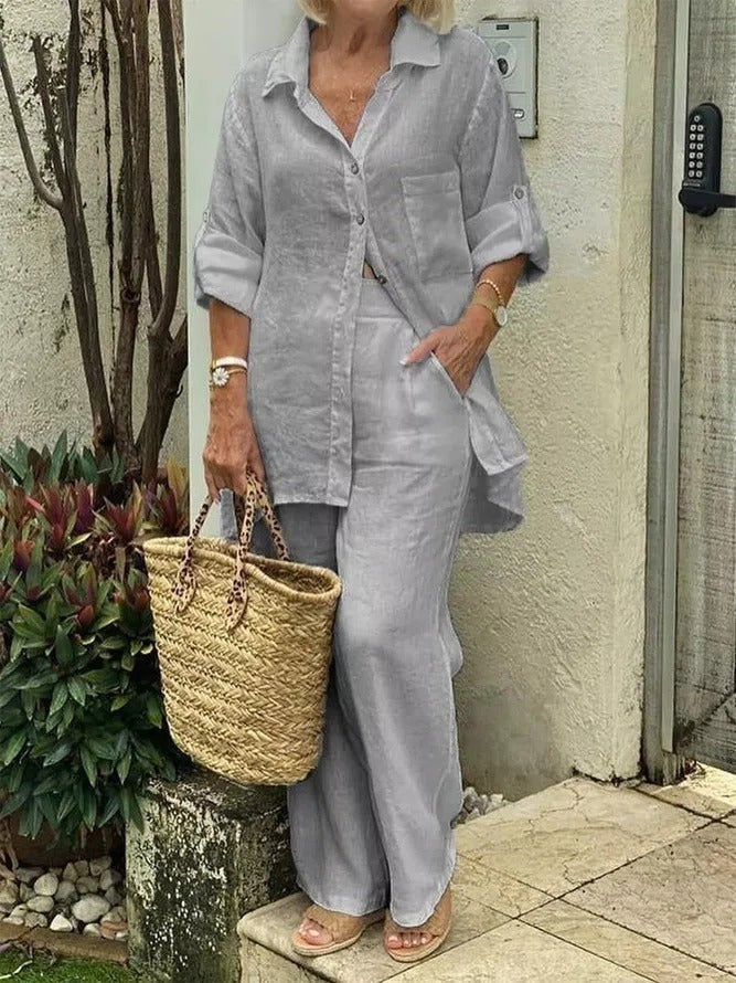 Women's Casual 2-Piece Outfit Soft Shirt and Trousers - Nocini