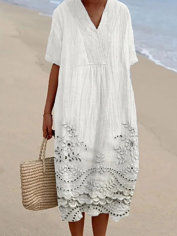 Elegant Floral V-Neck Midi Dress - Nocini