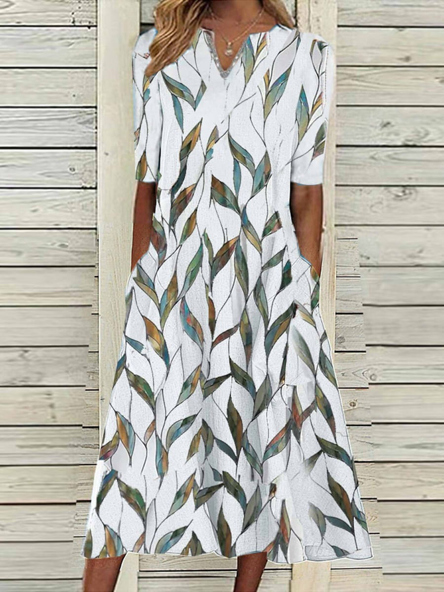 Comfortable V-Neck Midi Dress with Pockets - Nocini
