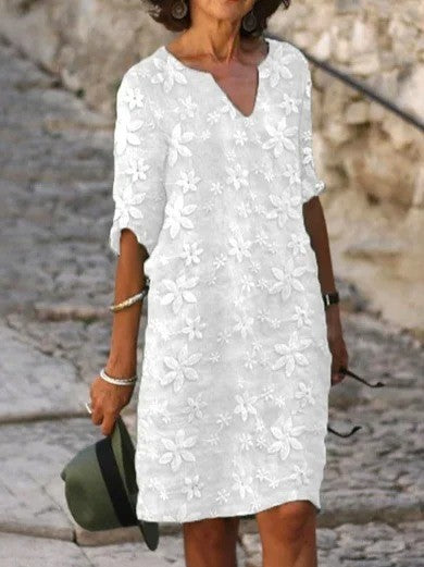 Casual V Neck Floral Lace Summer Dress - Nocini
