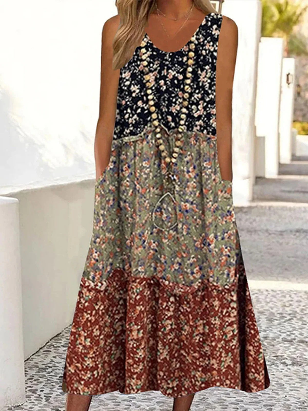 Casual Floral V-Neck Summer Dress - Nocini