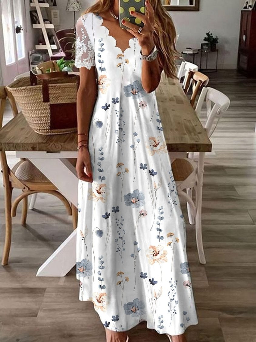 Casual V Neck Floral Midi Dress for Women - Nocini