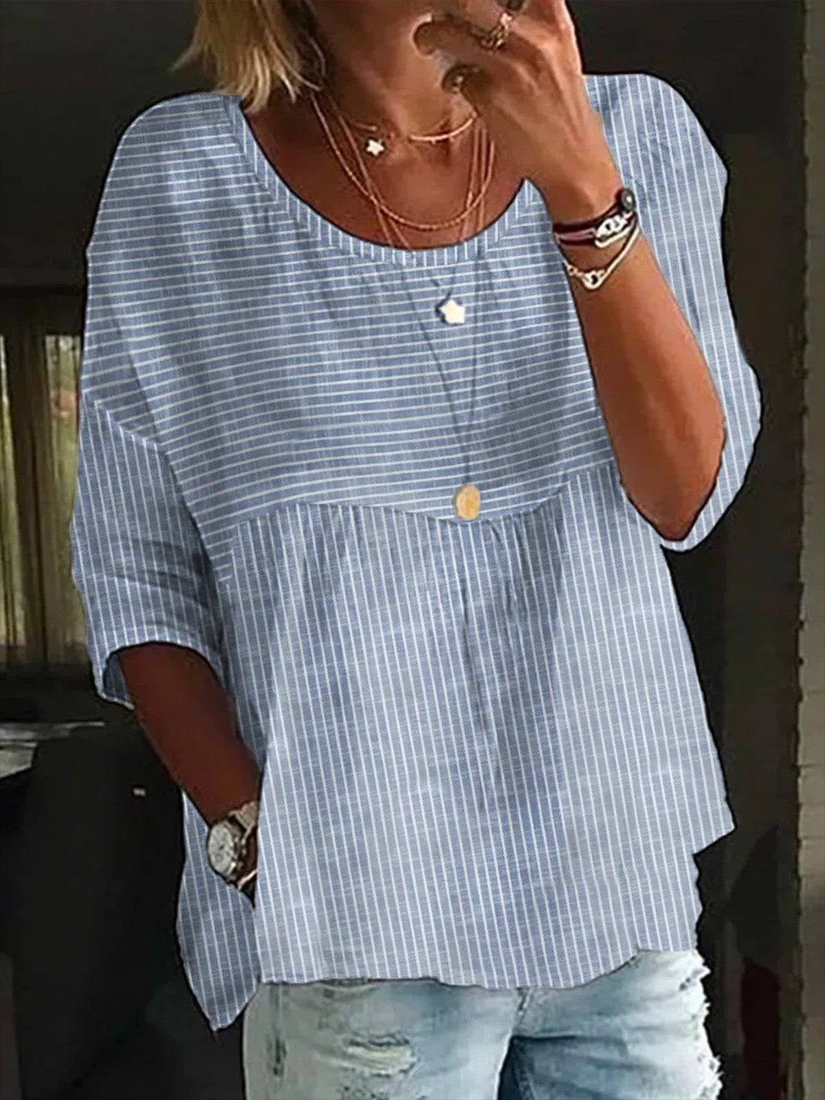 Casual Striped Short Sleeve Women's Tee - Nocini