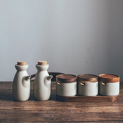 Minimalist Speckled Ceramic Jar Set With Cork Stoppers