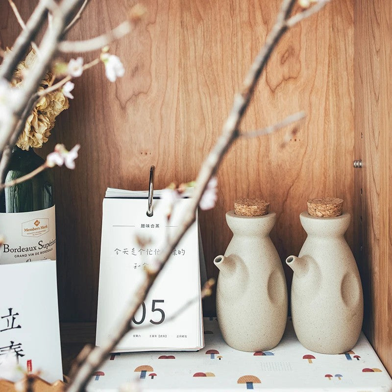 Minimalist Speckled Ceramic Jar Set With Cork Stoppers