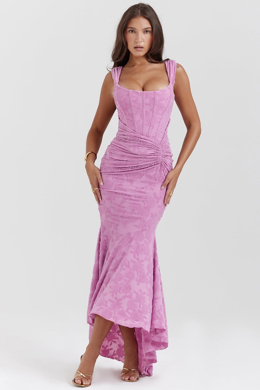 Slim Fit Long Lace Evening Gown - Nocini