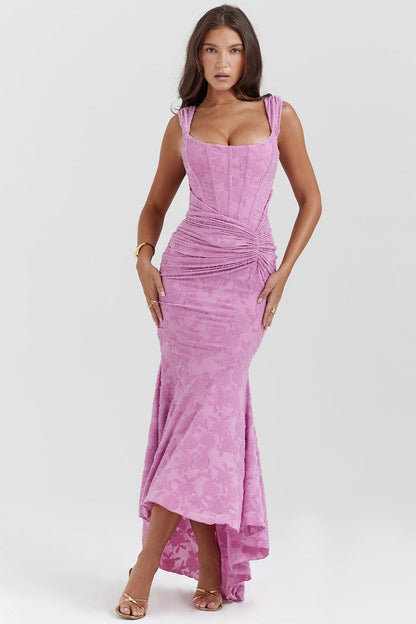 Slim Fit Long Lace Evening Gown - Nocini