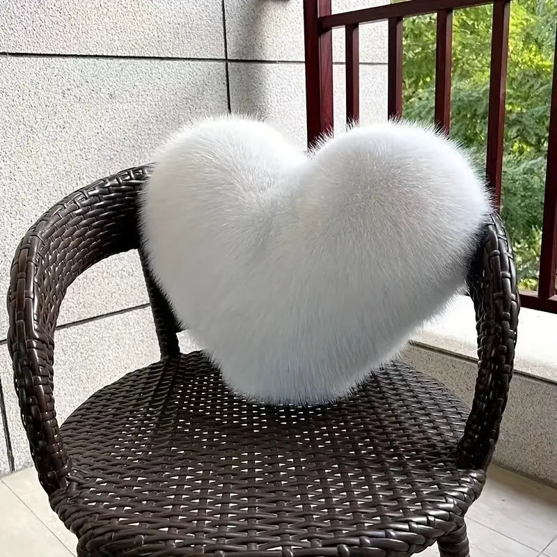 Contemporary Faux Fur Heart Throw Pillow