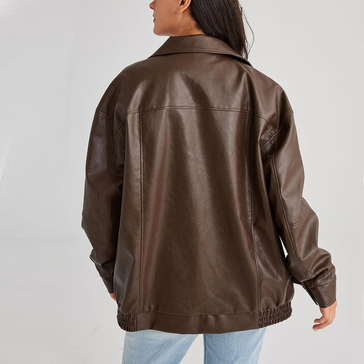 Rue | Women's Chic Large Leather Aviator Jacket