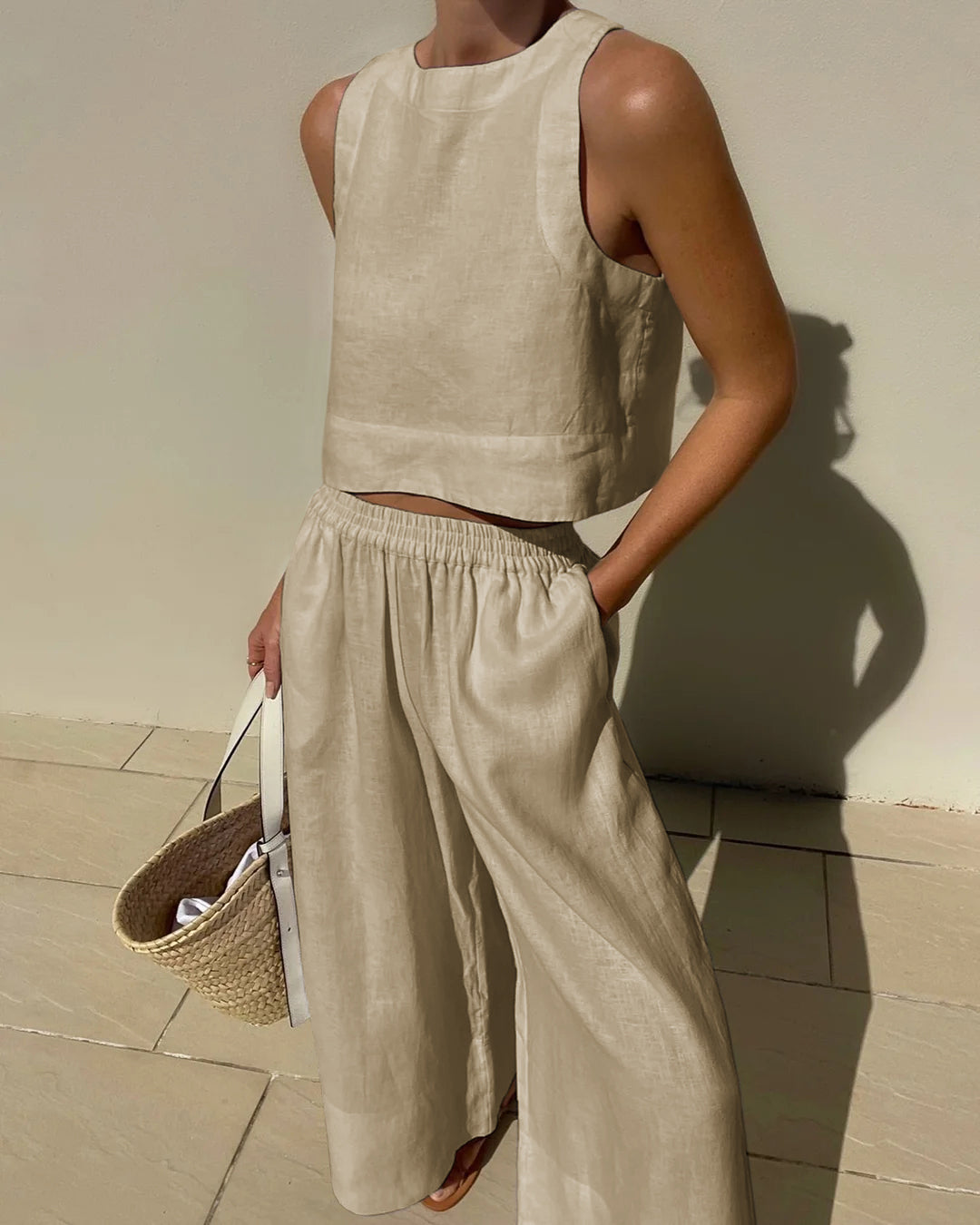 Image of Charlene | Women's Cropped Sleeveless Tank Top and Pants Set