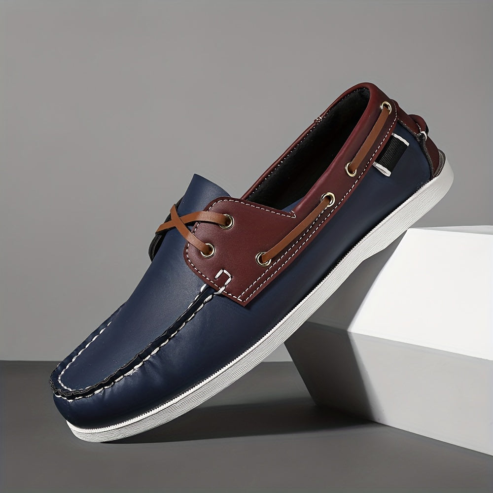 Classic Leather Deck Shoes – Navy Blue Low Profile - Nocini