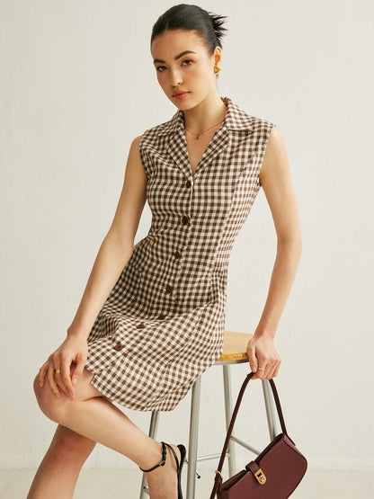 Plaid Pockets Adjustable Back Dress