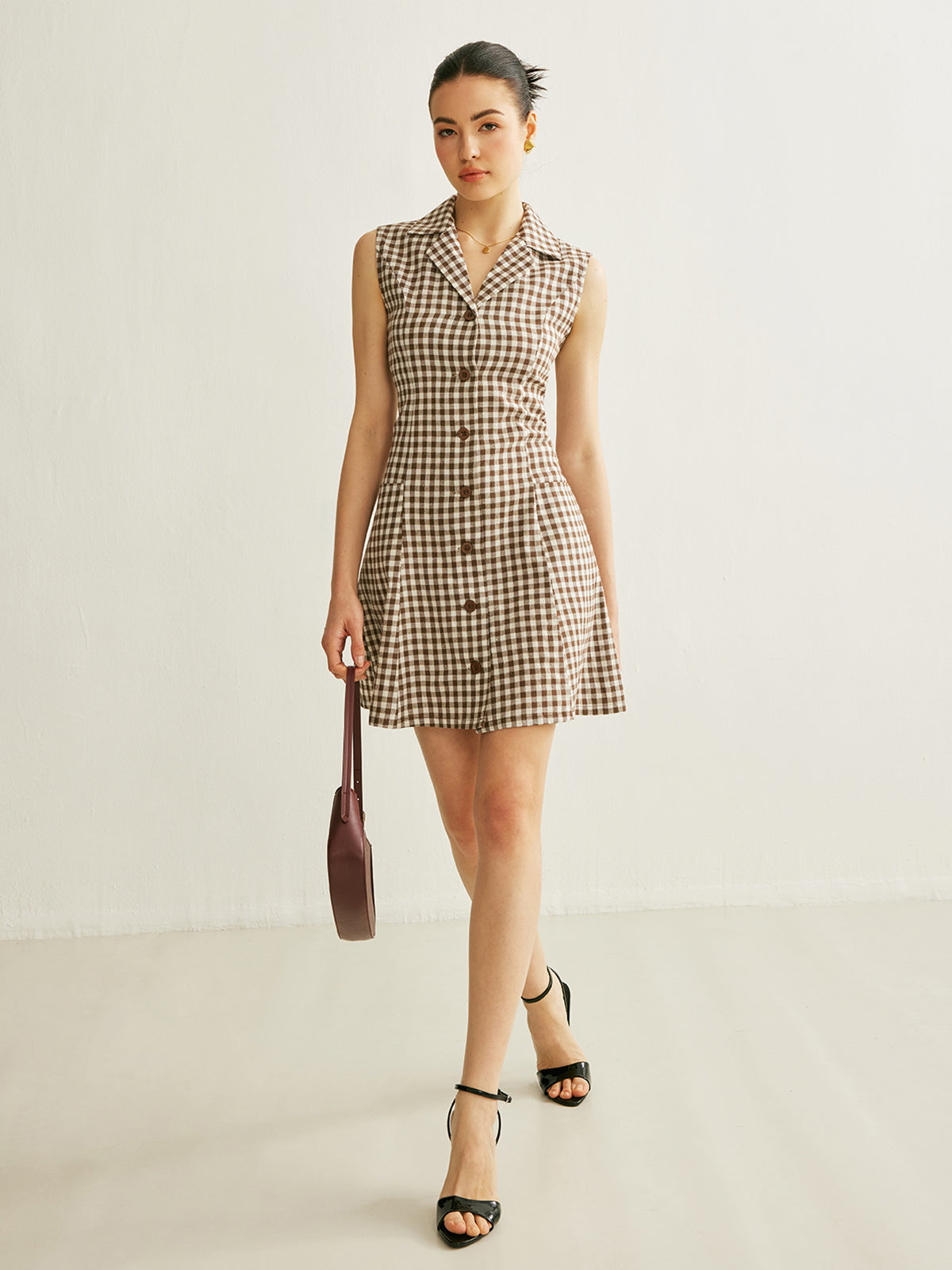 Plaid Pockets Adjustable Back Dress