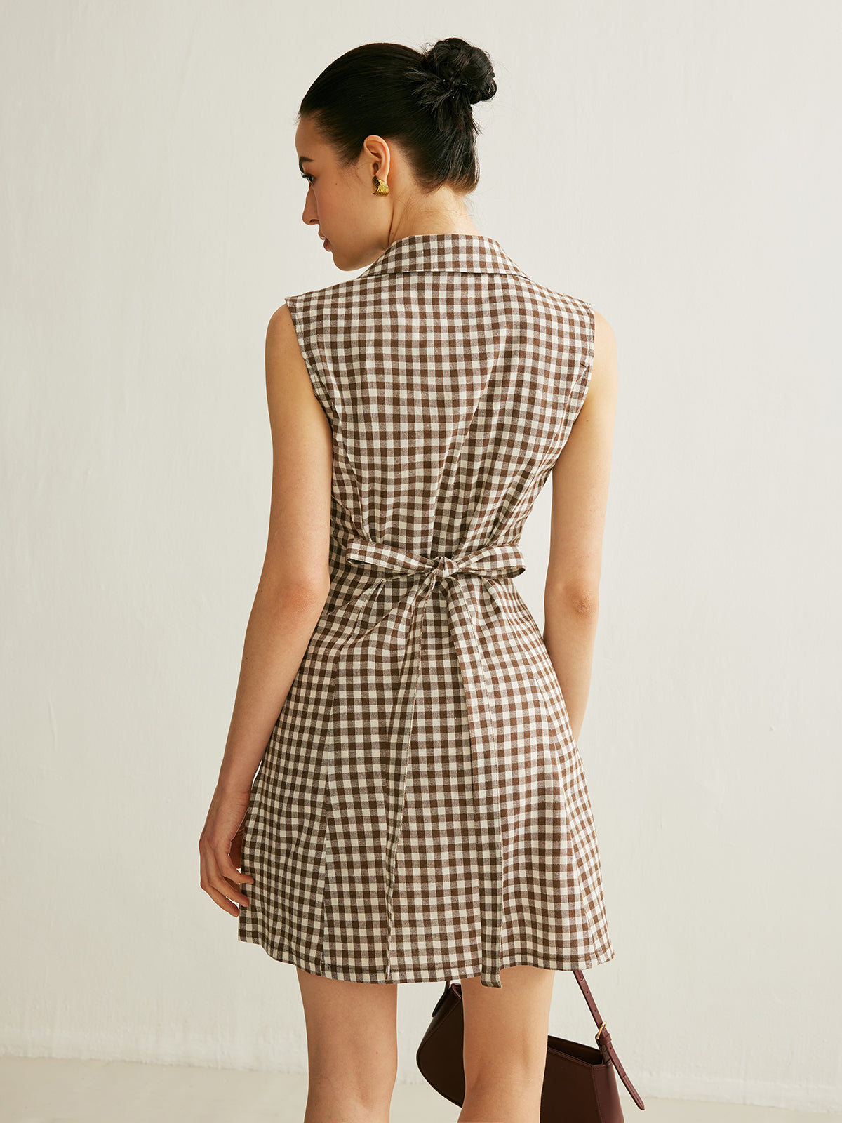 Plaid Pockets Adjustable Back Dress