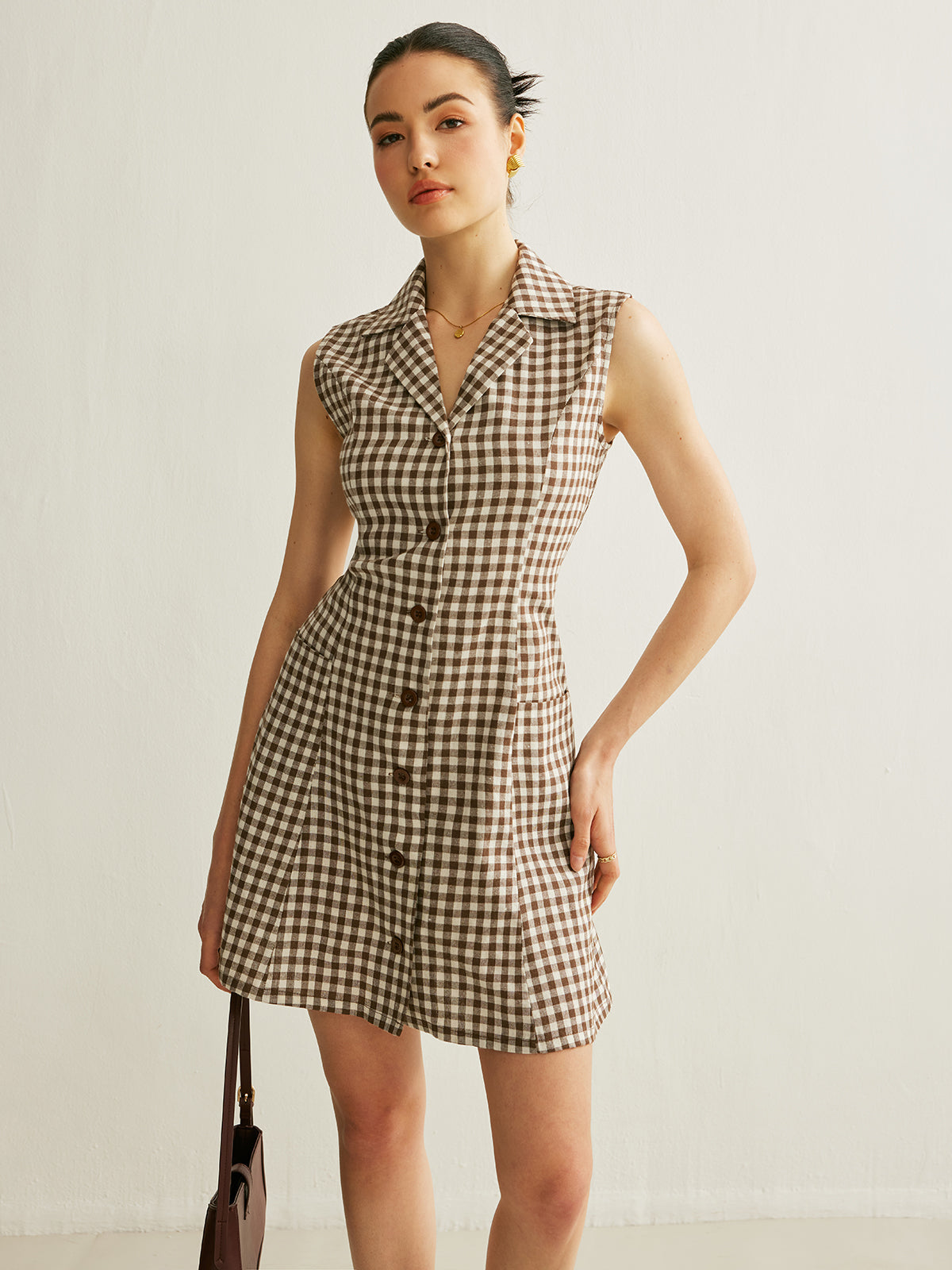 Plaid Pockets Adjustable Back Dress - Pexav