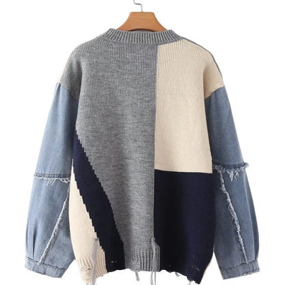 Cheerful Patchwork Sweater for Women - Liora-White/Yellow-S-Nora Luxe