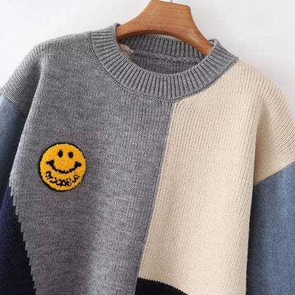 Cheerful Patchwork Sweater for Women - Liora-White/Yellow-S-Nora Luxe
